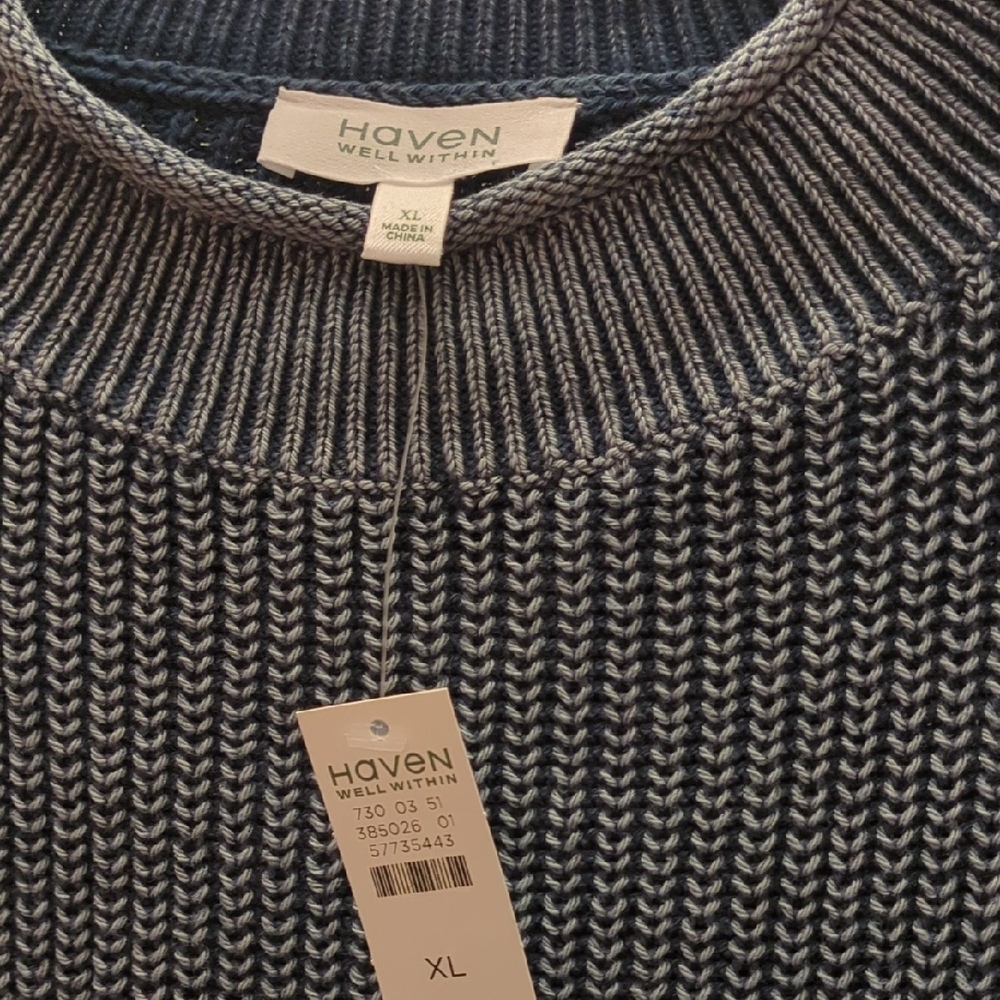 Haven Well Within Navy 100% cotton fisherman coastal beach Normcore Sweater XL - Picture 6 of 8
